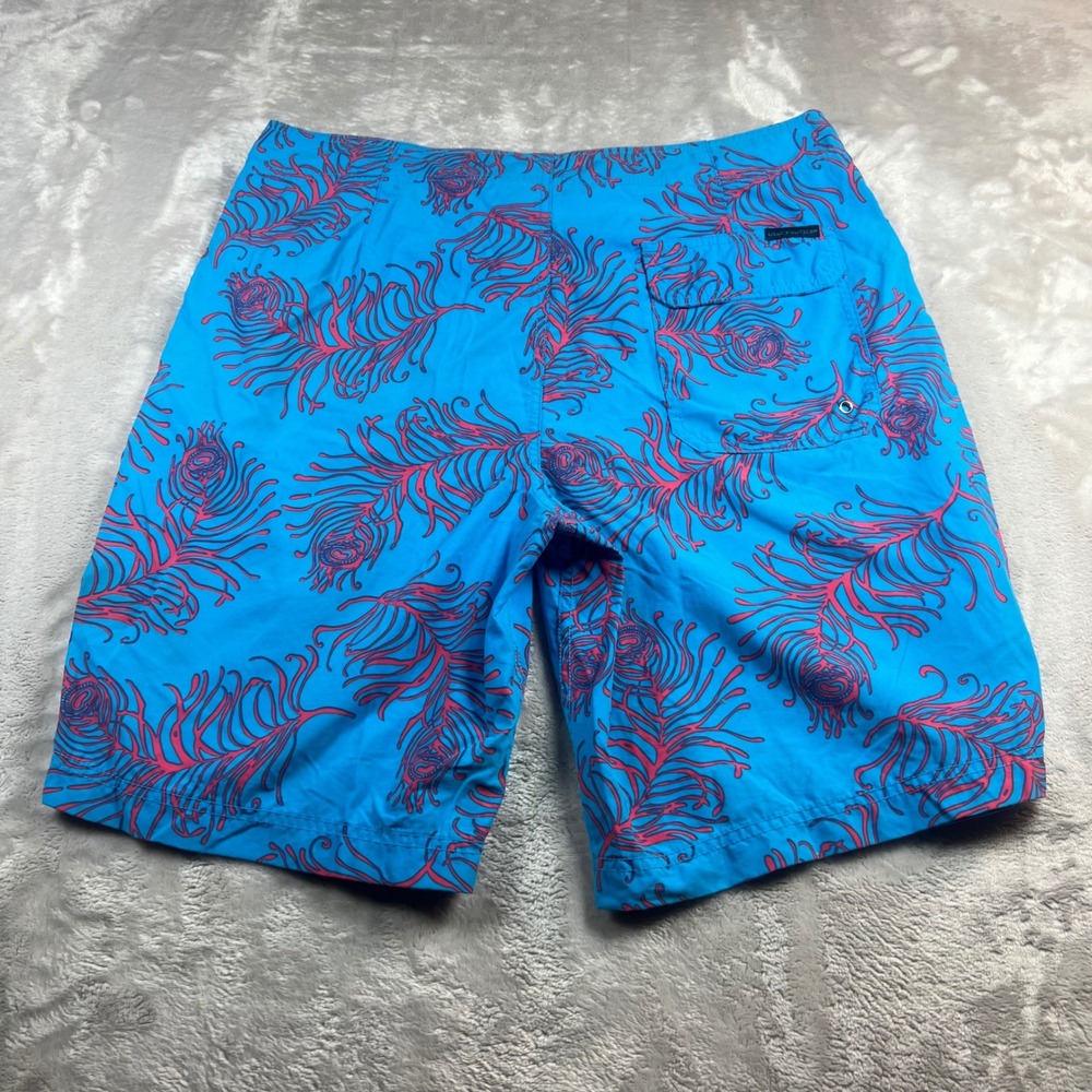 Lilly Pulitzer Men's 34 Board Shorts Blue Pink Peacock Feather Swim Trunks - Picture 2 of 5